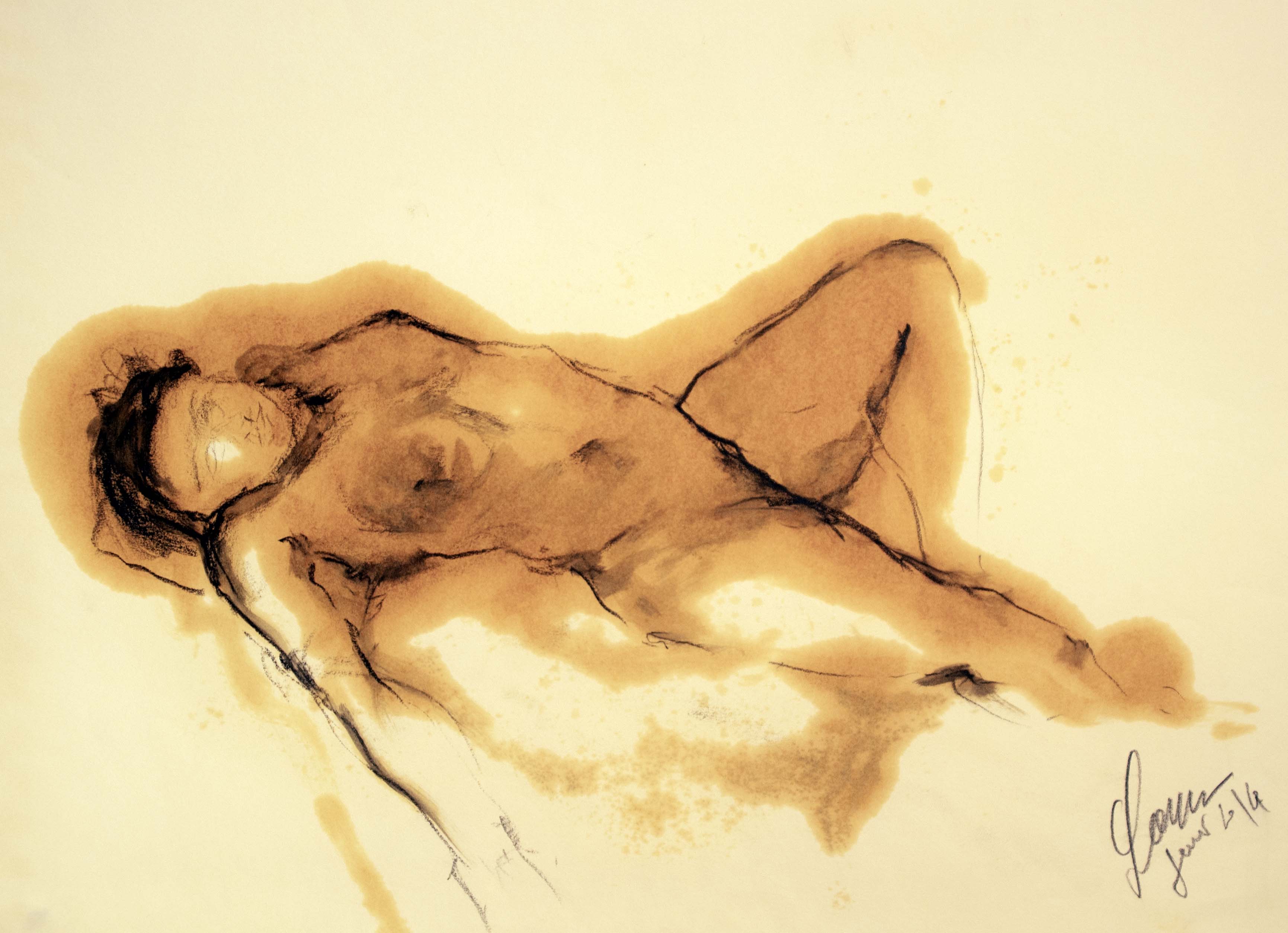 Dona estirada 3 — Grafit i oli de llinosa sobre paper